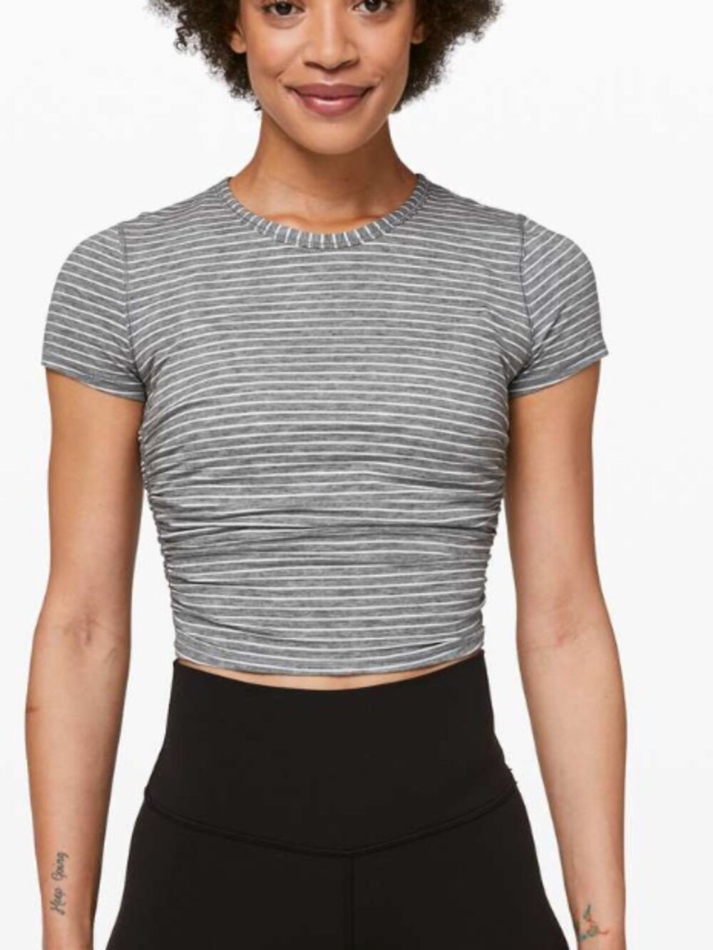 Lululemon All It Takes Short Sleeve Striped Crewneck Tee cropped Gray 4